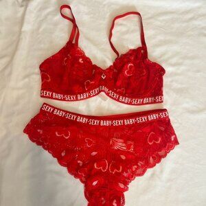 Sexy Baby Size M Women’s Red Lace Lightly Lined Bra W/Wire Sexy Underwear Set
